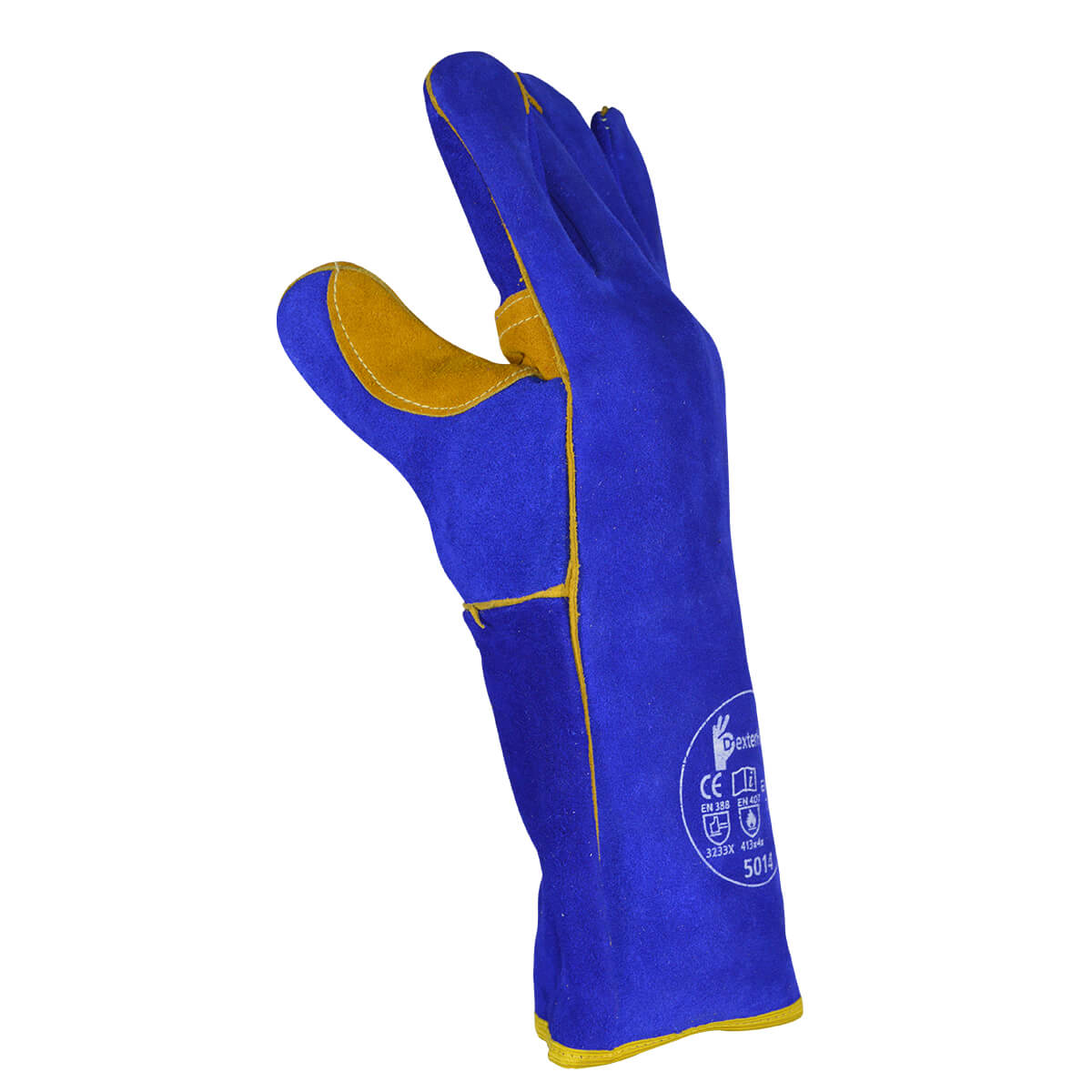 DEKOPRO guantes para soldar resistentes al calor, de piel forrada, color  azul, de 14 pulgadas para soldaduras mig, tig, asar, jardinería, acampar